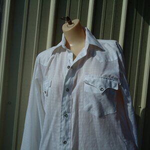 Vintage Men's Off White Cream Karman 80s THIN Western Pearl Snap Shirt Tapered